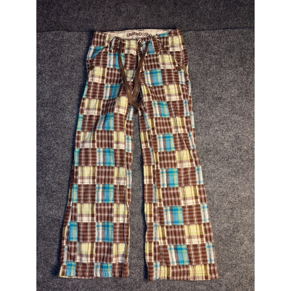 Limited Too‎ Trouser Pants Women's 8S Multicolor Plaid Wide Leg Drawstring Waist